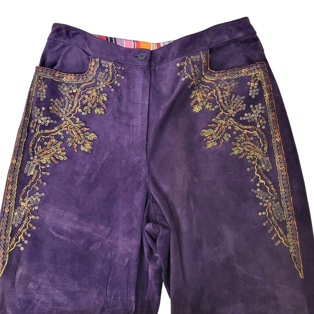 Carlisle Purple Embroidered Suede Jeans - Picture 3 of 8
